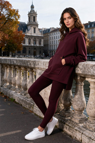 Vivisence 9207kmpl komplet bluza z kapturem, prążkowane legginsy bordowy