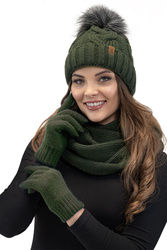 Komplet czapka+komin+rękawiczki Vivisence 7014 Kmpl+R zielony