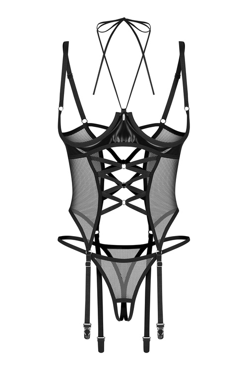 Komplet Obsessive Dominna corset & crotchless thong black