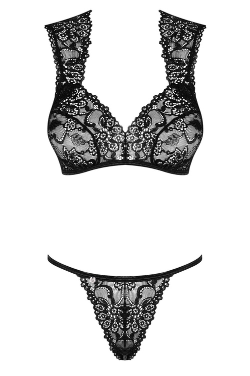 Obsessive Elisetta 2-pcs set Nocna komplet biustonosz + stringi, czarny