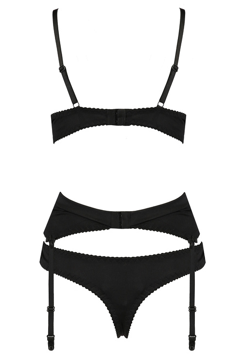 Nocna komplet biustonosz + stringi + pas do pończoch Avanua Hanan set black