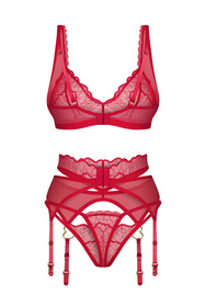 Komplet biustonosz + stringi + pas do pończoch Obsessive Cupide Desir 3-pcs set red
