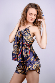 Nocna komplet top + szorty Dkaren DK-KK-014 granat-wzór