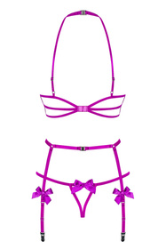 Obsessive Delishya 3-pcs set Nocna komplet biustonosz + stringi + pas do pończoch, fioletowy
