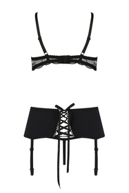 Nocna komplet półbiustonosz + stringi + pas do pończoch Casmir Alina set black 