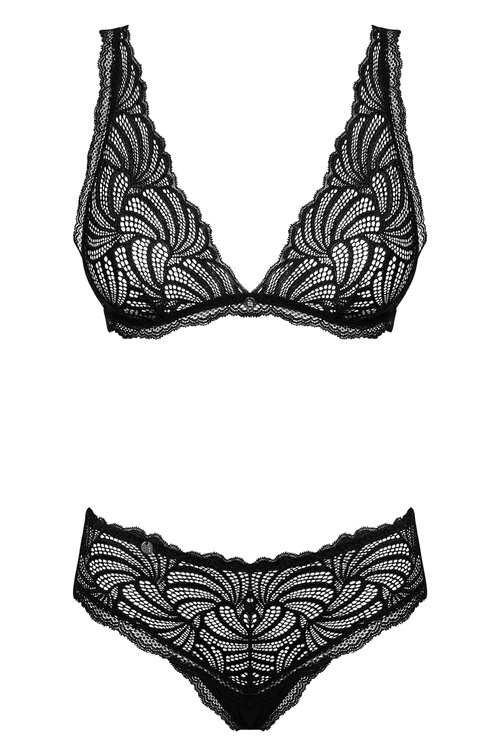 Obsessive Sweetia 2-pcs set Nocna komplet biustonosz + stringi, czarny