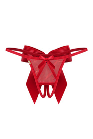 Obsessive Gifty Red stringi otwarte satynowe kokardy, red