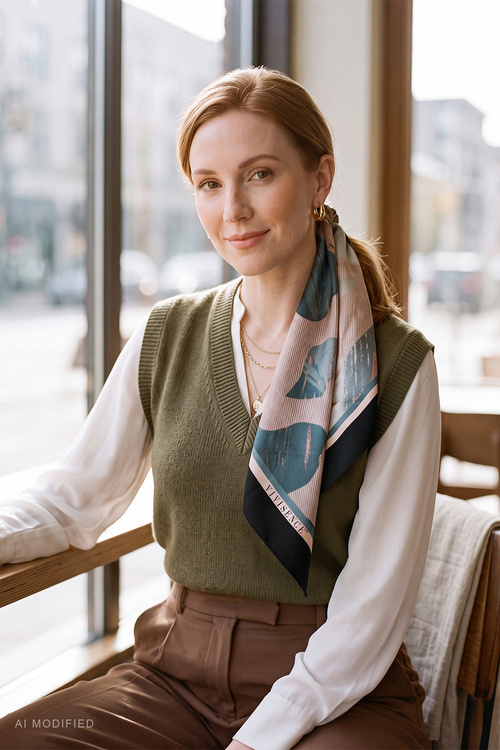 Vivisence S180-014 jedwabna apaszka artystyczne formy pastelowy róż/niebieski
