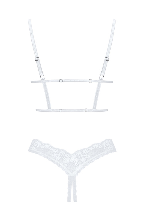 Nocna komplet półbiustonosz + stringi Obsessive Heavenlly 2-pcs cupless set biały