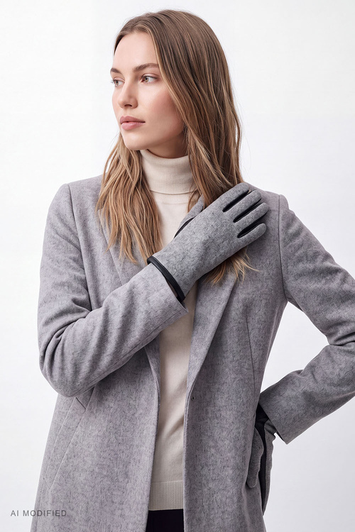 Vivisence 7221 rękawiczki dzianinowe z częścią skórzaną, grey-black