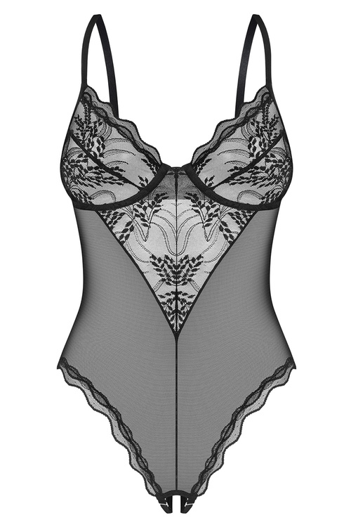 Obsessive Perisia crotchless teddy body z fiszbinami black
