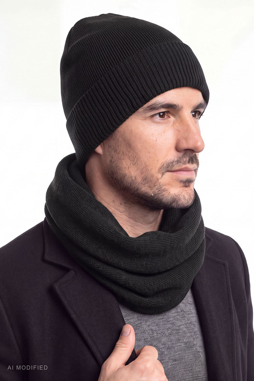 Vivisence MK7113 komin męski z wełny merino, czarny