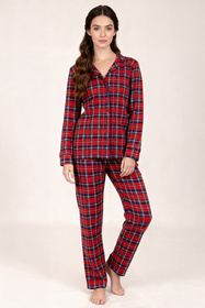 Vivisence 2067 piżama koszulowa w kratę czerwony-krata