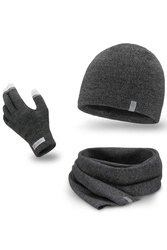Pamami 14001+15102+16180 komplet czapka szalik rękawiczki ciemnoszary melanż