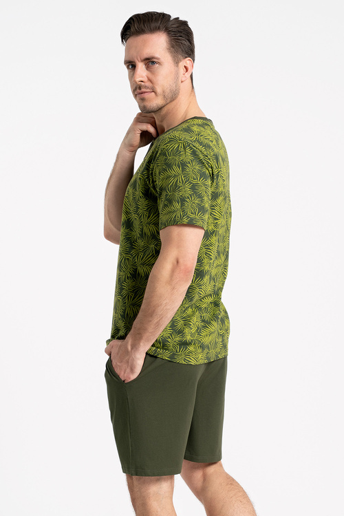 Moraj PDM3800-002 piżama męska guziki i roślinny wzór green