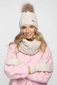 Pamami komplet czapka komin rękawiczki ocieplany biały