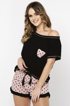 Nocna piżama Italian Fashion Buscato kr.r. kr.sp. czarny/druk