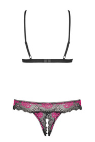 Obsessive Tulia cupless set Nocna komplet biustonosz + stringi, czarny