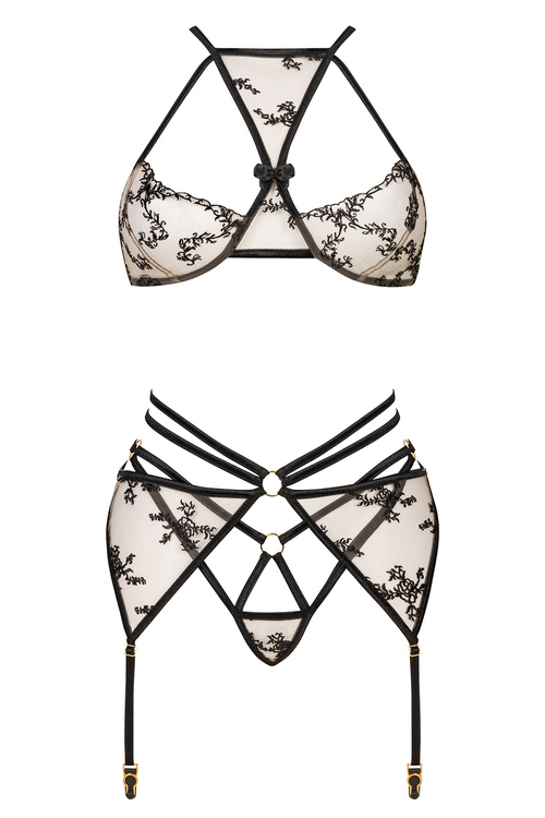 Komplet biustonosz + stringi + pas do pończoch Beauty Night Aisha set BN6691 black