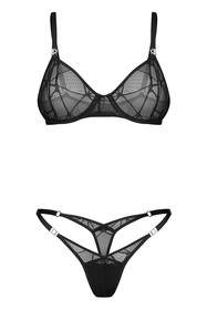 Obsessive Olianna 2-pcs komplet biustonosz i stringi siateczka black