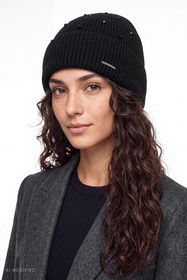 Vivisence 70133 czapka prążkowana z wełną merino i kaszmirem, czarny