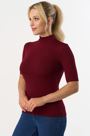 Babell Layla bluzka ze stójką i krótkim rękawem bordo