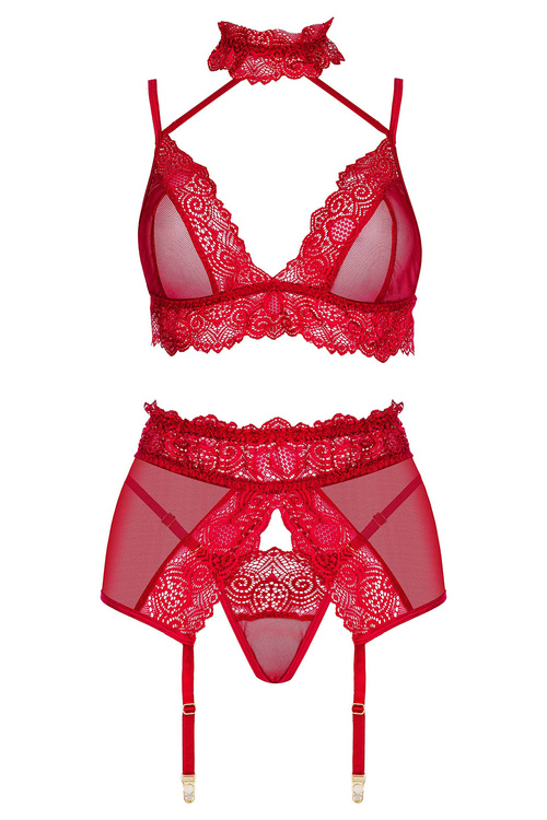 Beauty Night Velvet Sin komplet z pasem do pończoch cherry