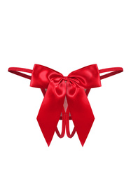 Obsessive Gifty Red stringi otwarte satynowe kokardy, red