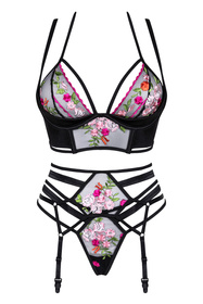 Komplet biustonosz + stringi + pas do pończoch Beauty Night Joanna set BN6685 black