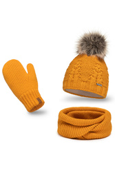 Pamami komplet czapka komin rękawiczki ocieplany miodowy
