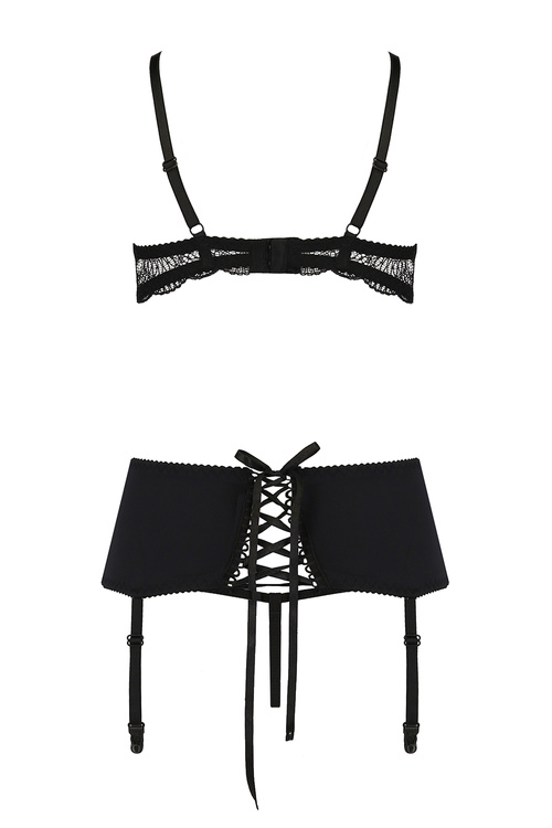 Nocna komplet półbiustonosz + stringi + pas do pończoch Casmir Alina set black 