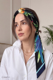 Vivisence S180-007 jedwabna apaszka w kwiaty czarny/zielony/kwiaty