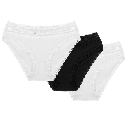 Wol-Bar Soft Lovely 3-pak Majtki figi, biały-biały-czarny