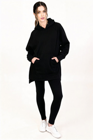 Vivisence 9207kmpl komplet bluza z kapturem, prążkowane legginsy czarny