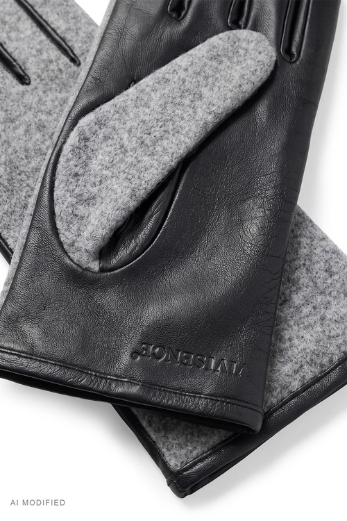 Vivisence 7221 rękawiczki dzianinowe z częścią skórzaną, grey-black