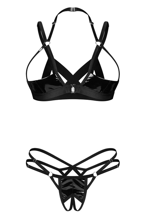 Komplet półbiustonosz + stringi otwarte Obsessive Keira Lise 2-pcs crotchless set czarny