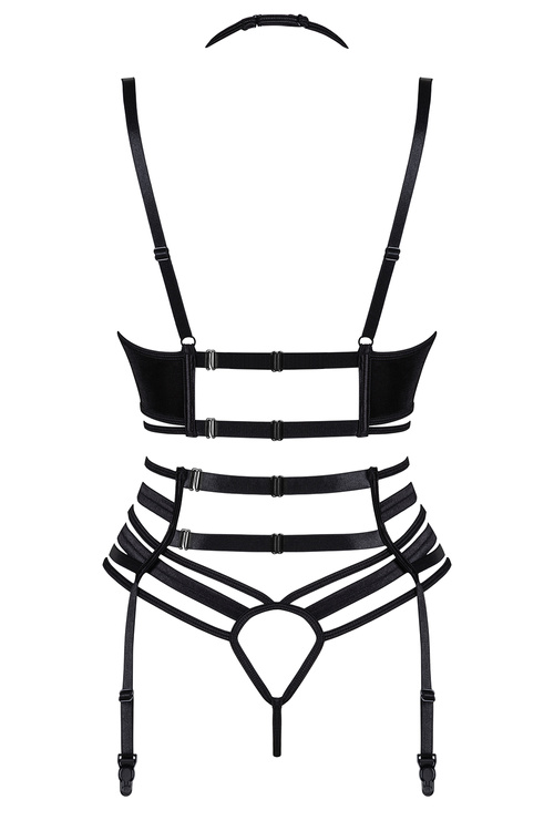 Komplet biustonosz + stringi + pas do pończoch Beauty Night Joanna set BN6685 black