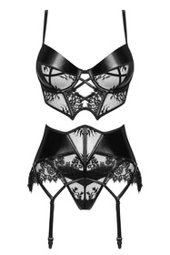 Komplet biustonosz + stringi + pas do pończoch Beauty Night Leonela set BN6739 black