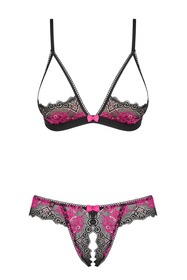 Obsessive Tulia cupless set Nocna komplet biustonosz + stringi, czarny