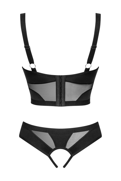 Nocna komplet półbiustonosz + stringi otwarte Obsessive Chic Amoria 2-pcs crotchless set czarny