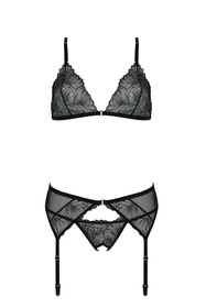 Nocna komplet biustonosz + stringi + pas do pończoch Passion Deliena set black