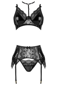 Komplet biustonosz + stringi + pas do pończoch Beauty Night Noir Fantasy set BN6748 black
