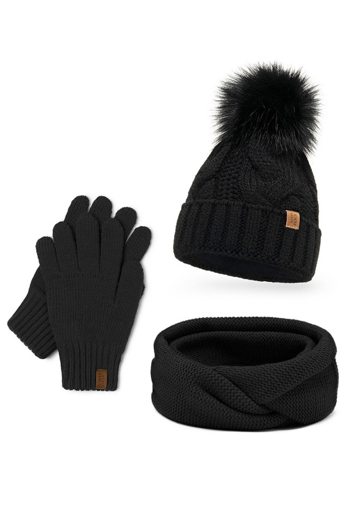 Komplet czapka+komin+rękawiczki Vivisence 7014 Kmpl+R czarny