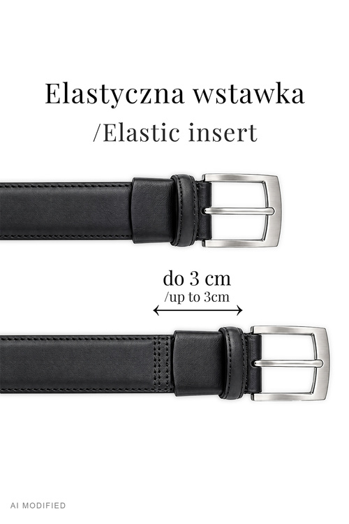 Vivisence PM002 Pasek męski skórzany z prostokątną klamrą, czarny