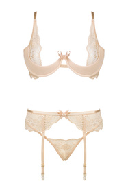 Komplet biustonosz + stringi + pas do pończoch Beauty Night Rose set BN6725 nude