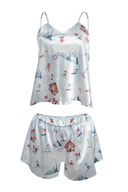 Nocna komplet top + szorty Dkaren DK-KK-015 biały-wzór