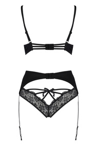 Nocna komplet biustonosz + figi + pas do pończoch Avanua Aya set black 