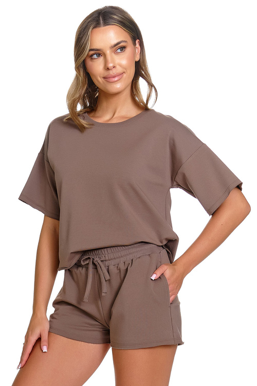 Doctor Nap SET.7450 komplet piżamowy top i szorty mocha mousse