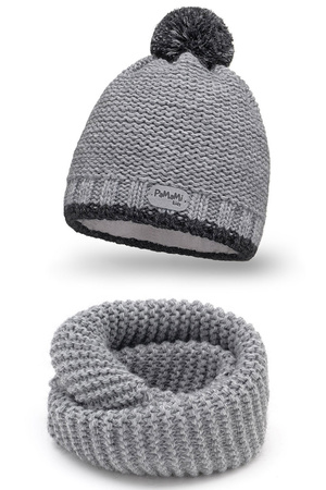 Pamami 17207+17251 dziecięcy komplet czapka i komin z podszewką jasnoszary
