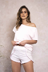 Nocna piżama Italian Fashion Ikaria kr.r. kr.sp. j.róż/j.melanż